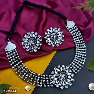 WOMENS SILVER PLEATED NACKLACE SET WITH STONE THZ090