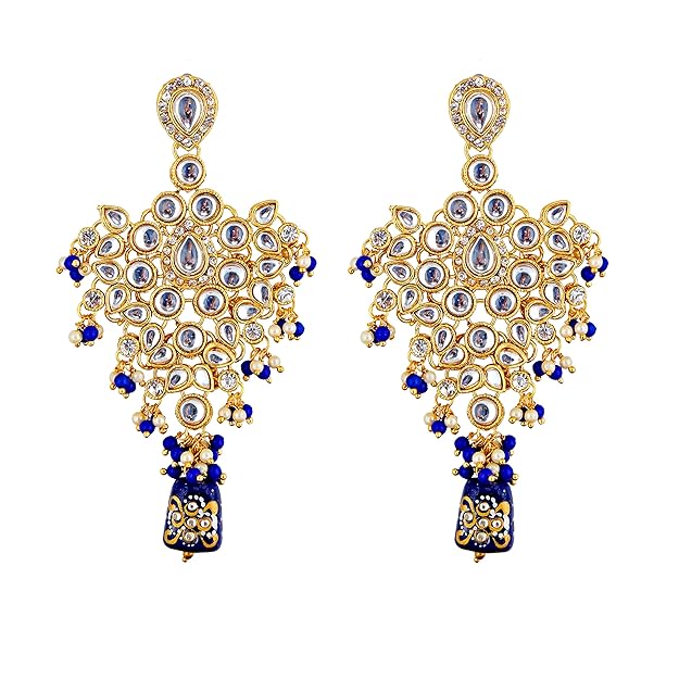 Tehzeeb Creation Traditional 18k Gold Plated Designer Blue Color Dulhan Choker Kundan Bridal Set THZ434