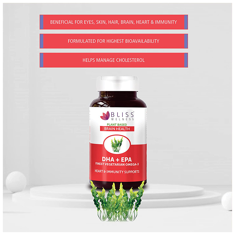 Bliss Welness Brain Health DHA + EPA Finest Vegetarian Omega-3 Veg Capsule