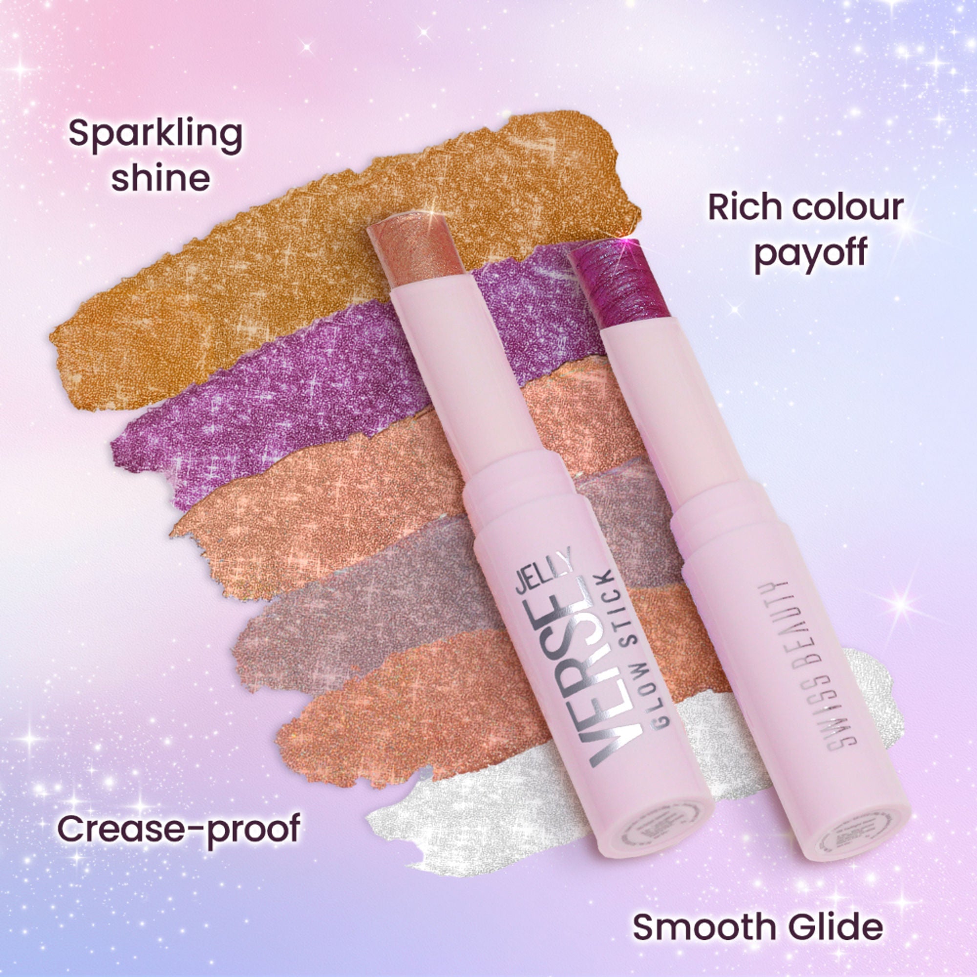 Swiss Beauty Jelly Verse Glow Eyeshadow Stick , Rich Color Payoff, Crease-Proof - Solar Flash