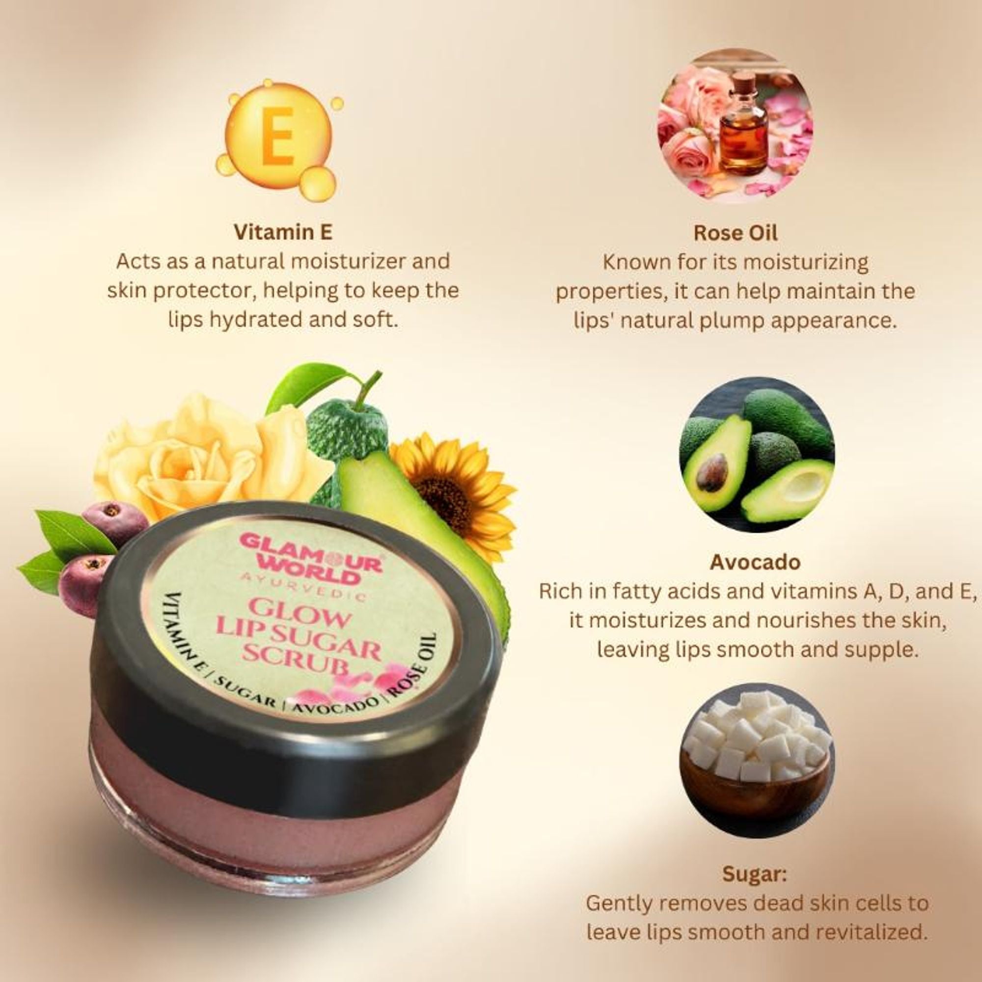 GLAMOUR WORLD AYURVEDIC Glow Lip Sugar Scrub