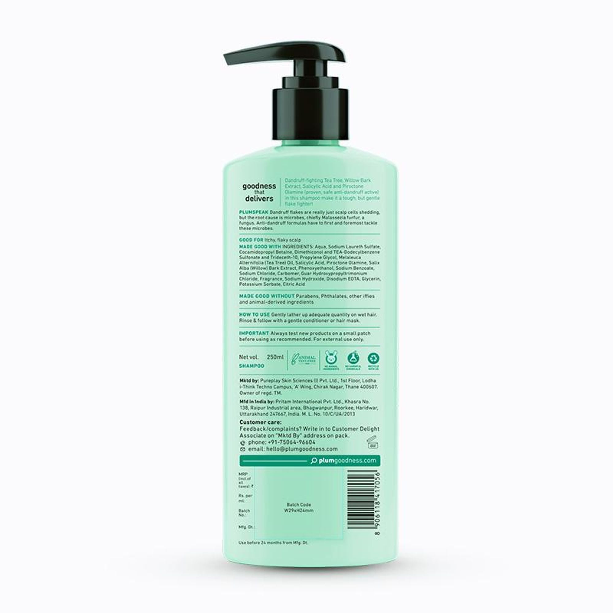 Plum Tea Tree Dandruff Control Shampoo, Paraben-Free with Piroctone Olamine