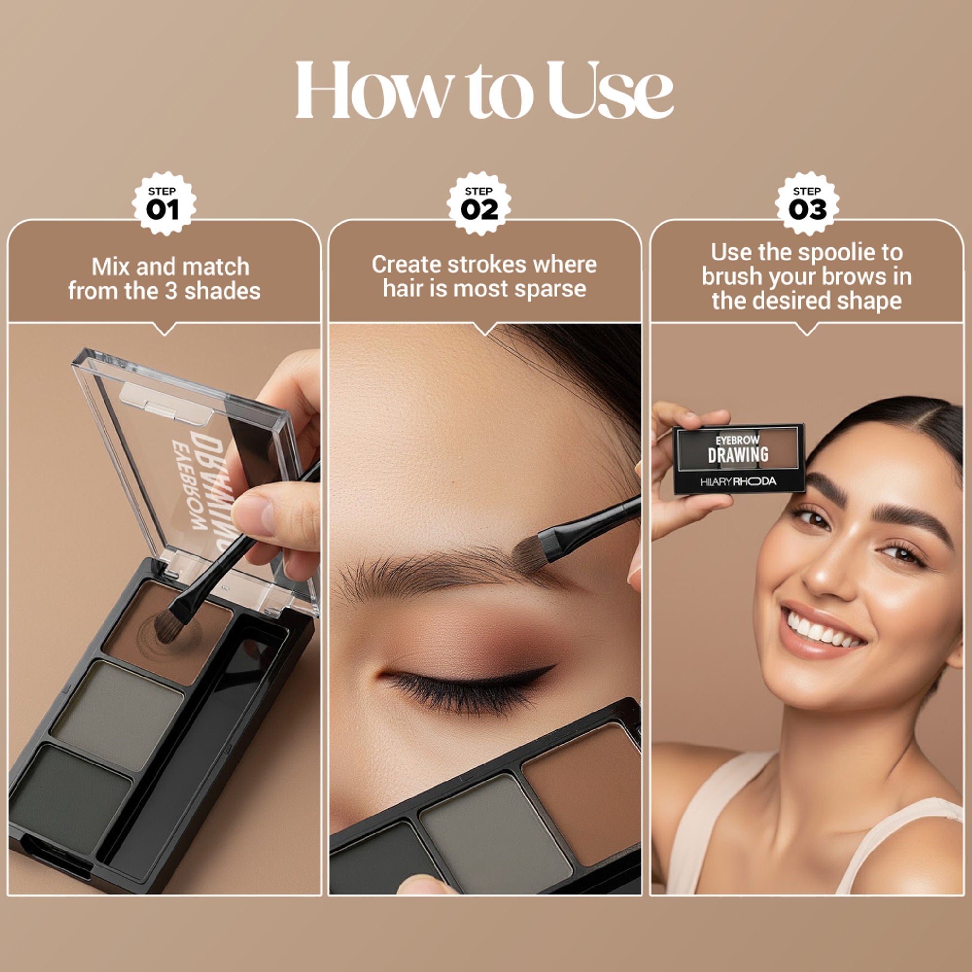 Hilary Rhoda Drawing Eyebrow Palette With 3 Natural Shades - 03