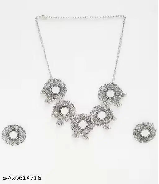 WOMENS SILVER PLEATED NACKLACE SET WITH MIRROR DESIGN THZ096