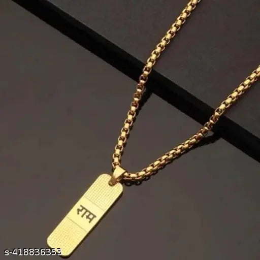 BRASS BHAGWAN RAM NAME PENDENT IN GOLDEN COLOUR