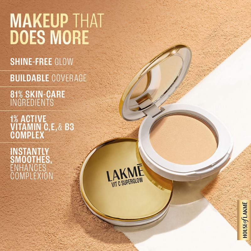 Lakme Vitamin C Superglow Skin Perfecting Compact with 1 % Vit C - Sand