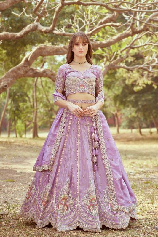 Aastha fashion Lavender Tissue lehanga blouse Embroidery Work