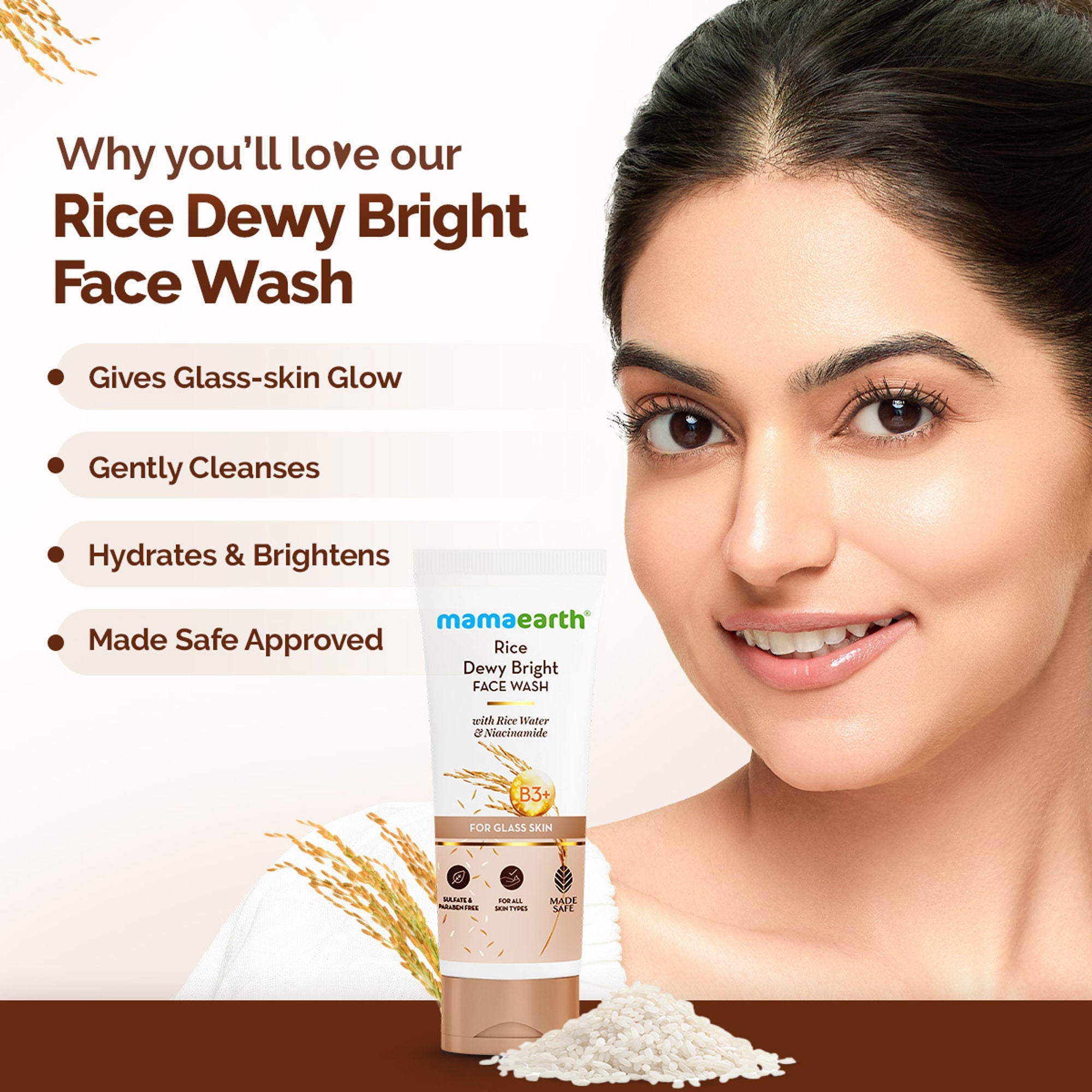Mamaearth Rice Dewy Bright Face Wash With Rice Water & Niacinamide