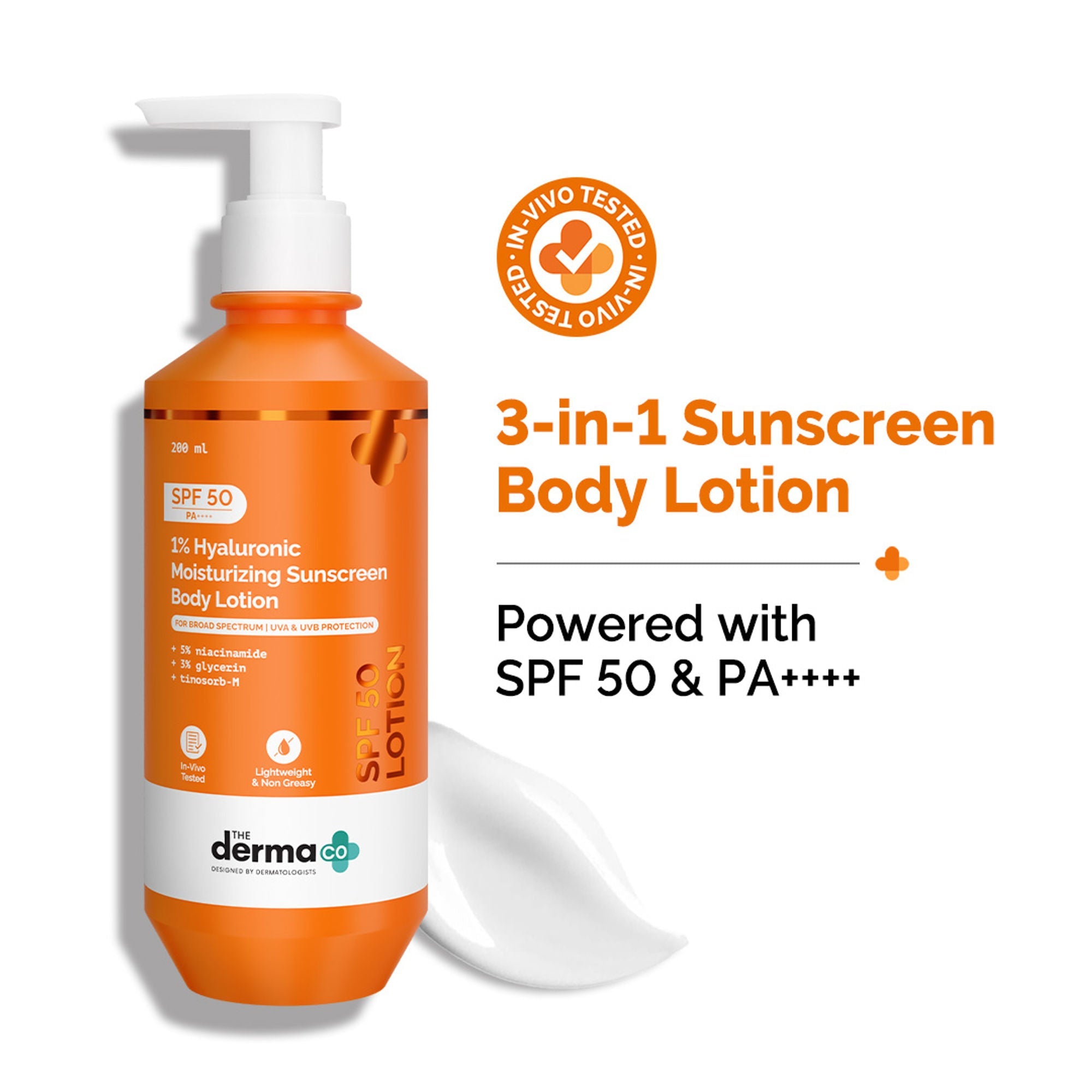 The Derma Co 1% Hyaluronic Moisturizing Sunscreen Body Lotion SPF 50 PA++++