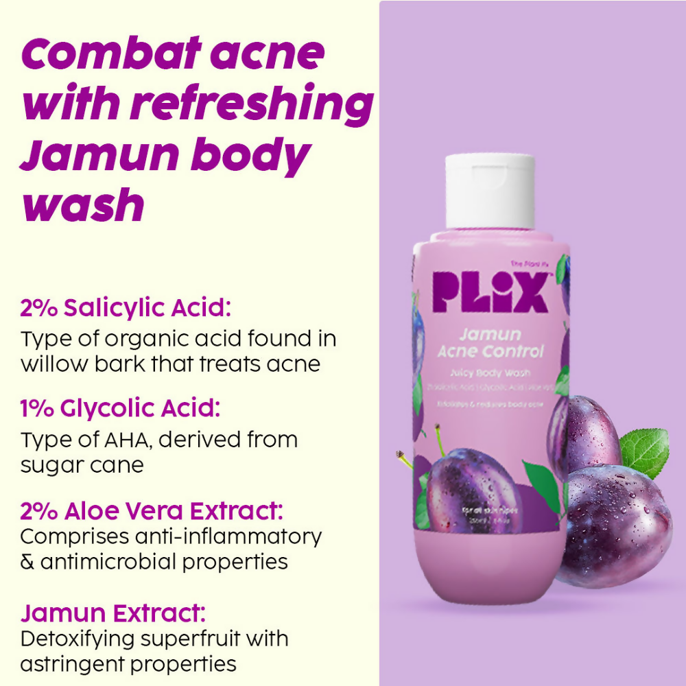 PLIX The Plant Fix Jamun Active Acne Regime With Cleanser, Body Wash & Moisturizer
