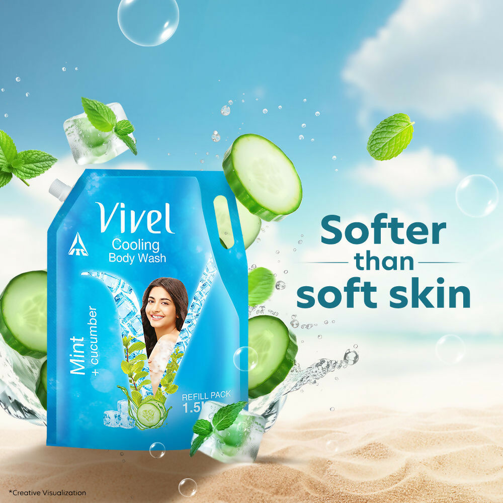 Vivel Cooling Body Wash Mint & Cucumber Moisturizing Shower Gel Supersaver XL Refill Pouch
