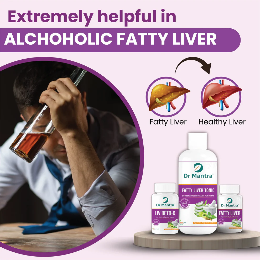 Dr Mantra Fatty Liver Combo - 300ml Fatty LiverTonic + 30 Fatty Liver Capsules + 30 Liver Detox Capsules