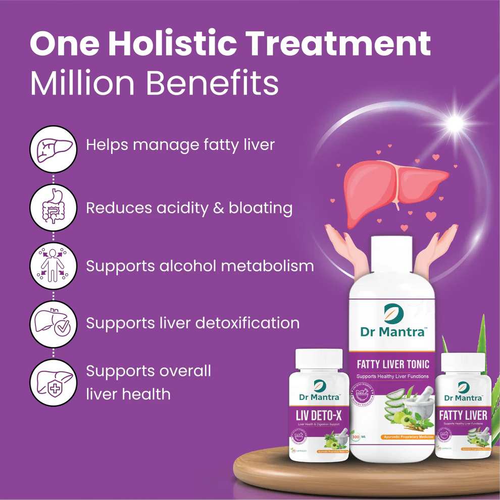 Dr Mantra Fatty Liver Combo - 300ml Fatty LiverTonic + 30 Fatty Liver Capsules + 30 Liver Detox Capsules
