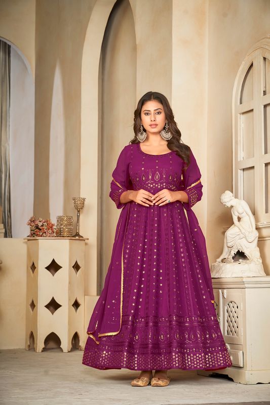 Aastha Purple Dupatta with Net top fabric Georgette Crepe Bottom fabric