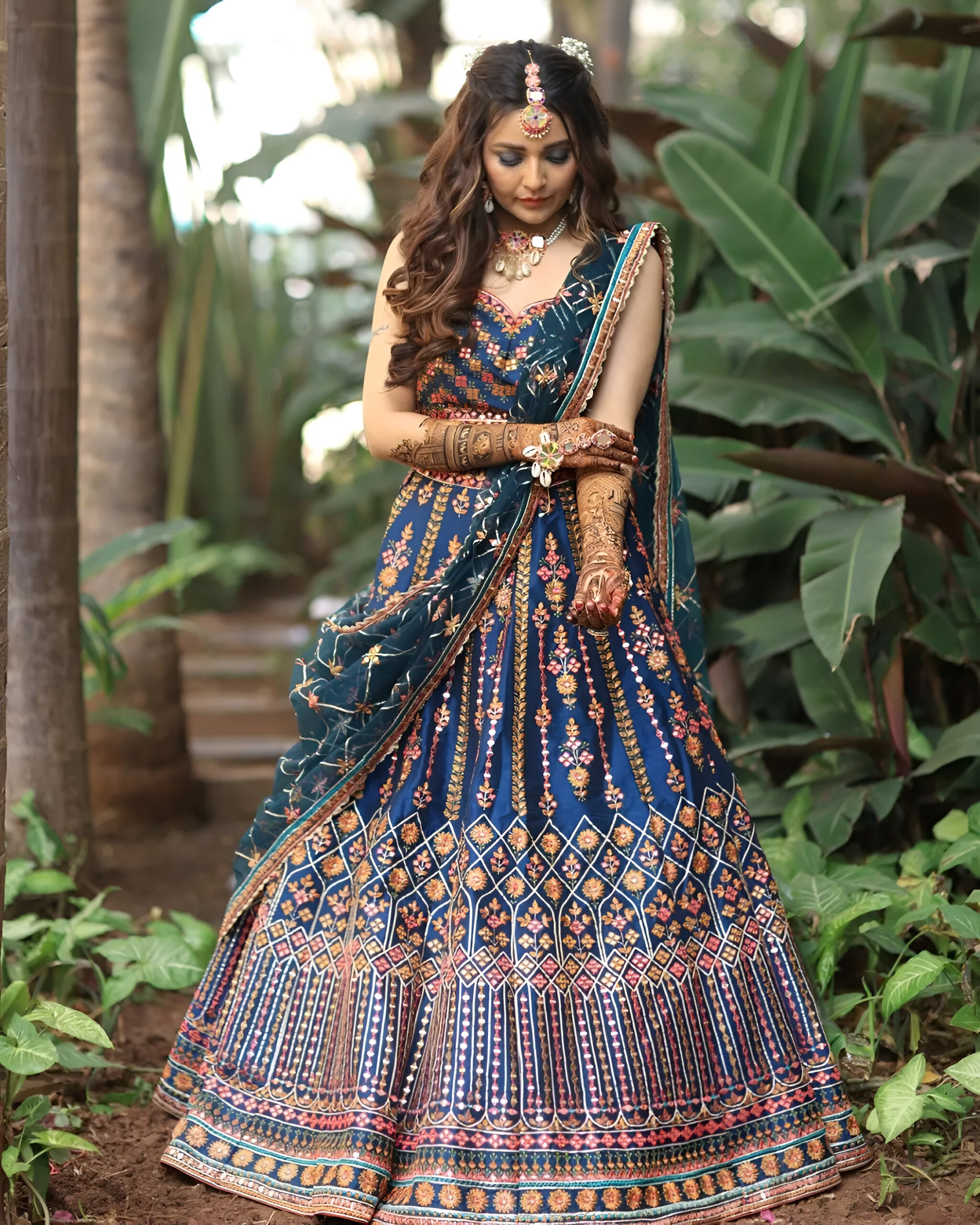 Aastha fashion Teal Blue Lehenga Choli with Chinnon Blouse