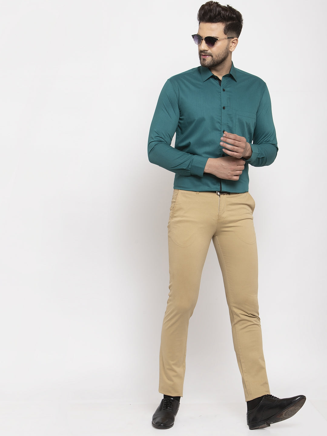 Indian Needle Teal Blue Formal Shirt with black detailing