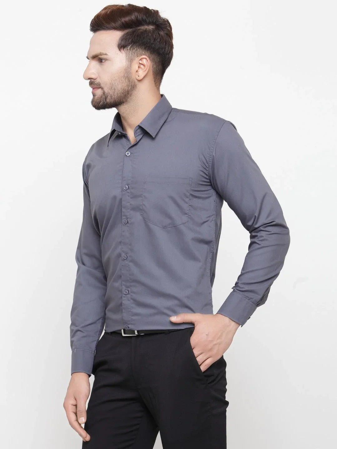 Jainish Men's Cotton Solid Grey Formal Shirt's ( SF 361Grey )