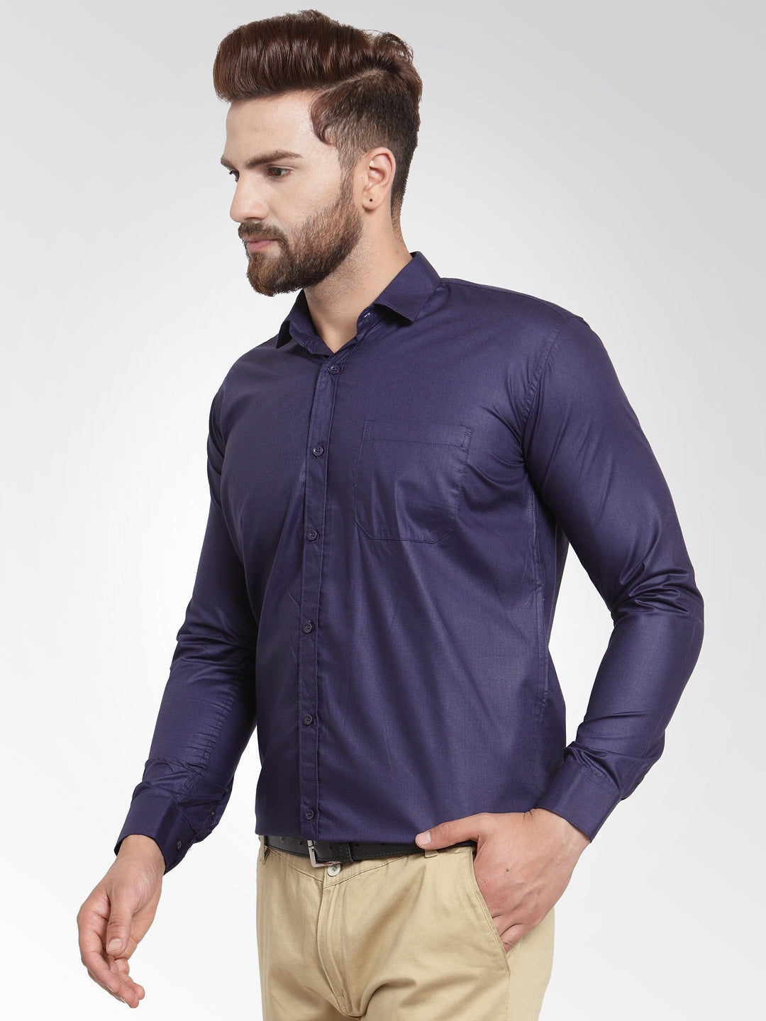 Indian Needle Men's Cotton Solid Navy Blue Formal Shirt's