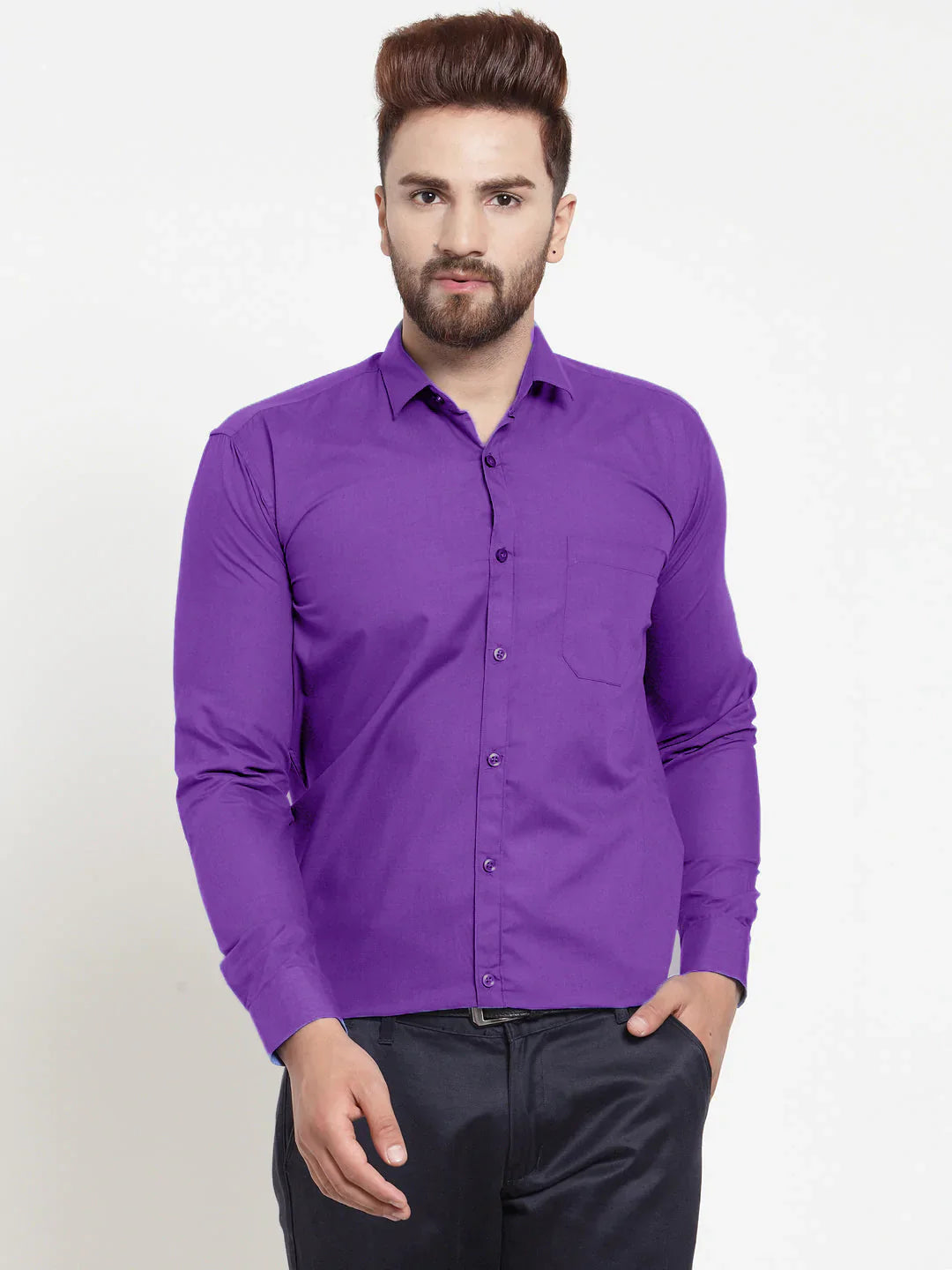 Jainish Men's Cotton Solid Purple Formal Shirt's ( SF 361Purple )