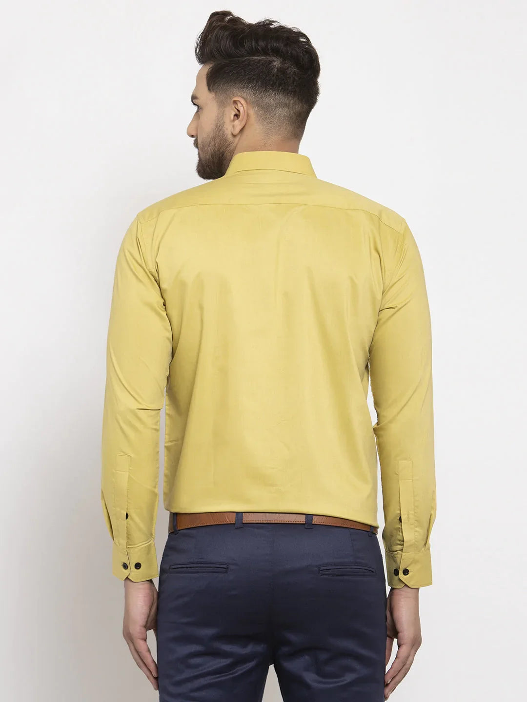 Jainish Lime Yellow Formal Shirt with black detailing ( SF 411Lime )