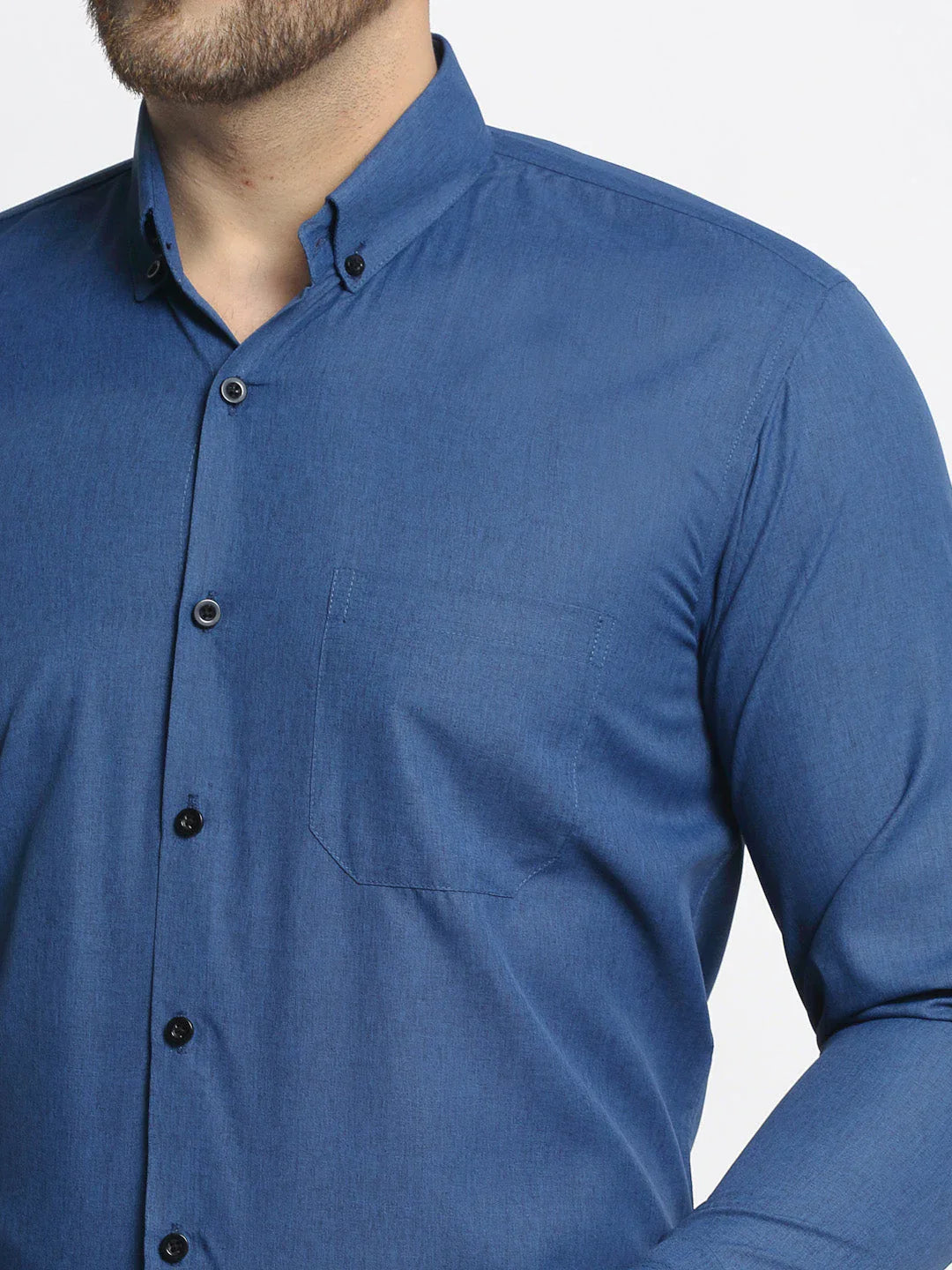 Jainish Navy Men's Cotton Solid Button Down Formal Shirts ( SF 734Teal )