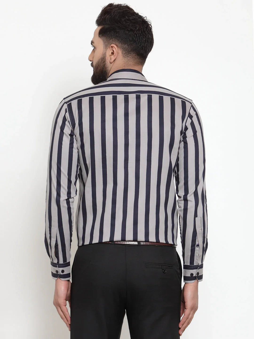 Jainish Grey Men's Cotton Striped Formal Shirts ( SF 744Grey )