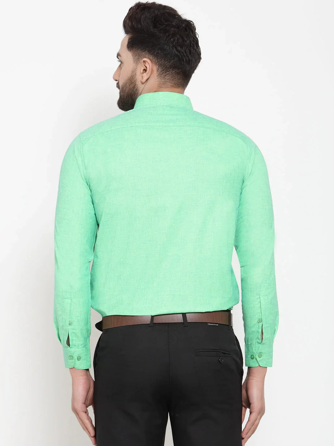 Jainish Green Men's Cotton Solid Button Down Formal Shirts ( SF 753Green )