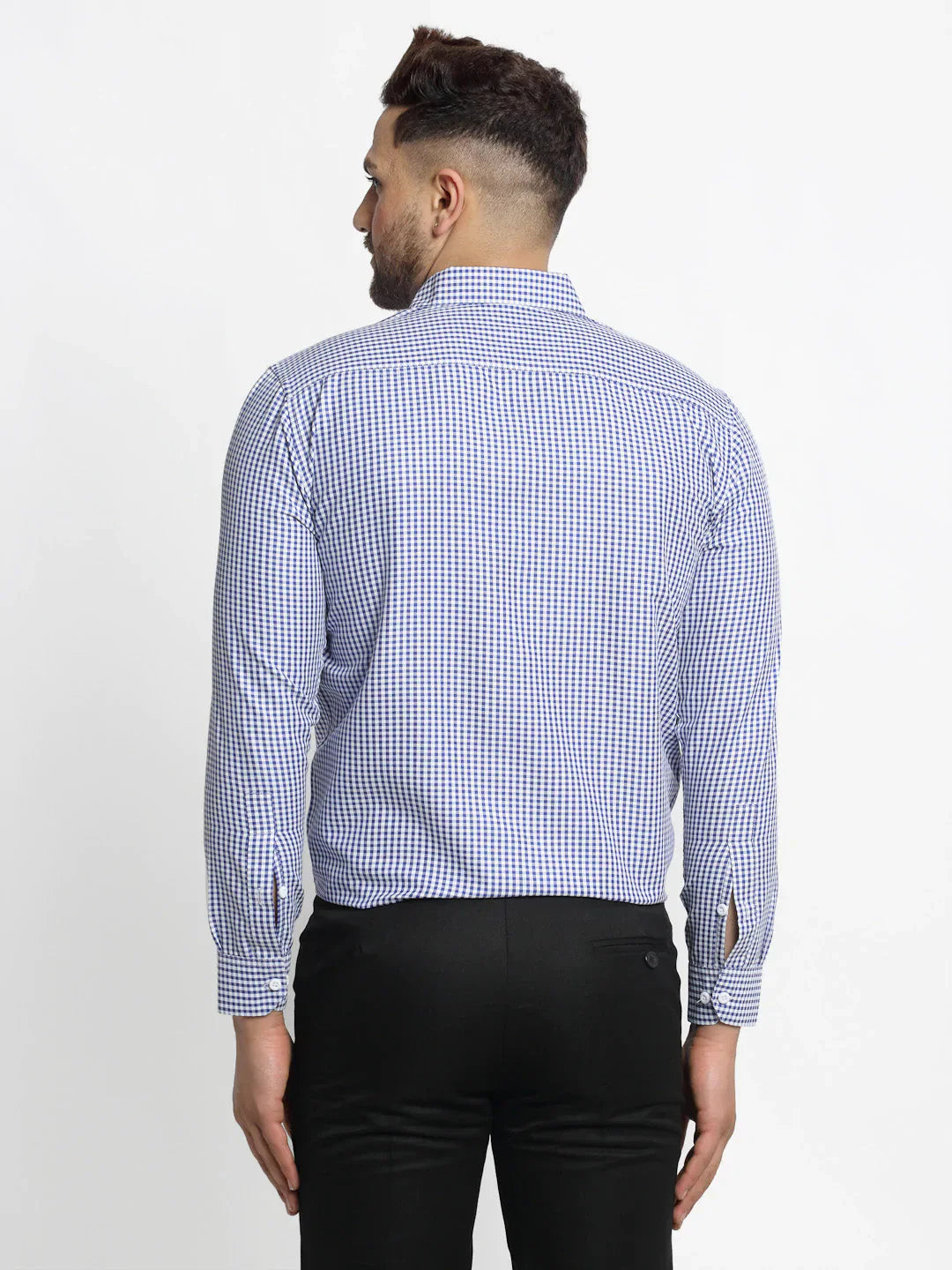 Jainish Blue Men's Cotton Checked Formal Shirt's ( SF 765Blue )