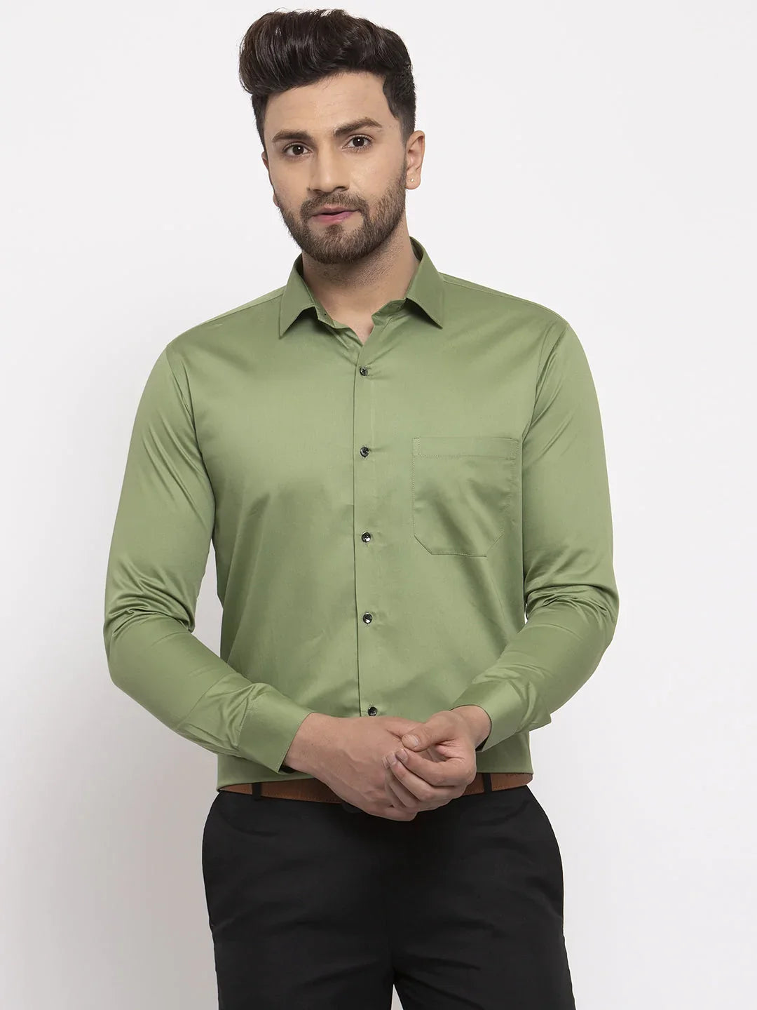 Jainish Olive Men's Cotton Solid Formal Shirt's ( SF 768Olive )