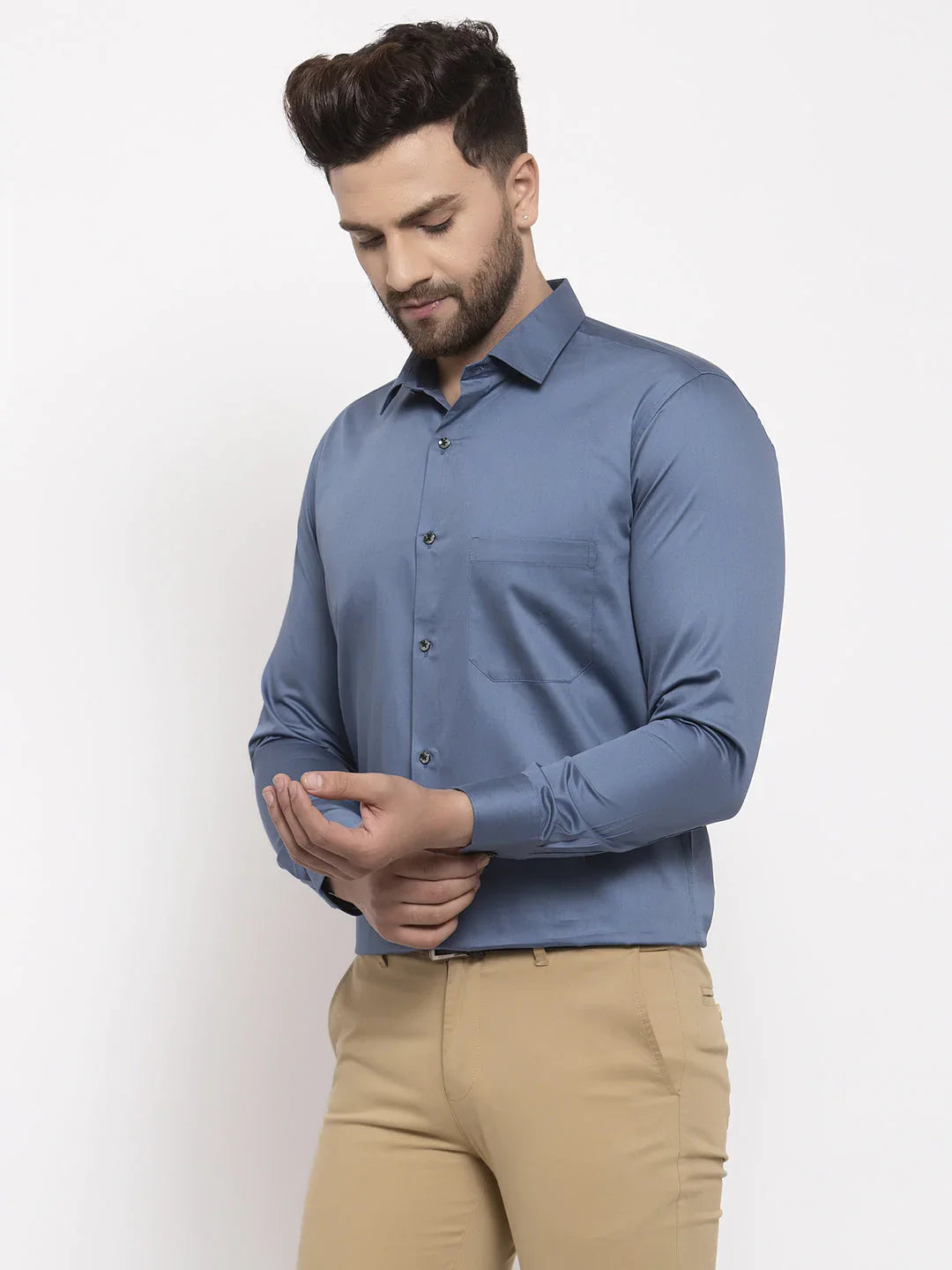 Jainish Navy Men's Cotton Solid Formal Shirt's ( SF 768Teal )