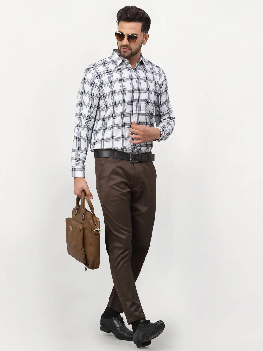 Jainish White Men's Checked Formal Shirts ( SF 779White )