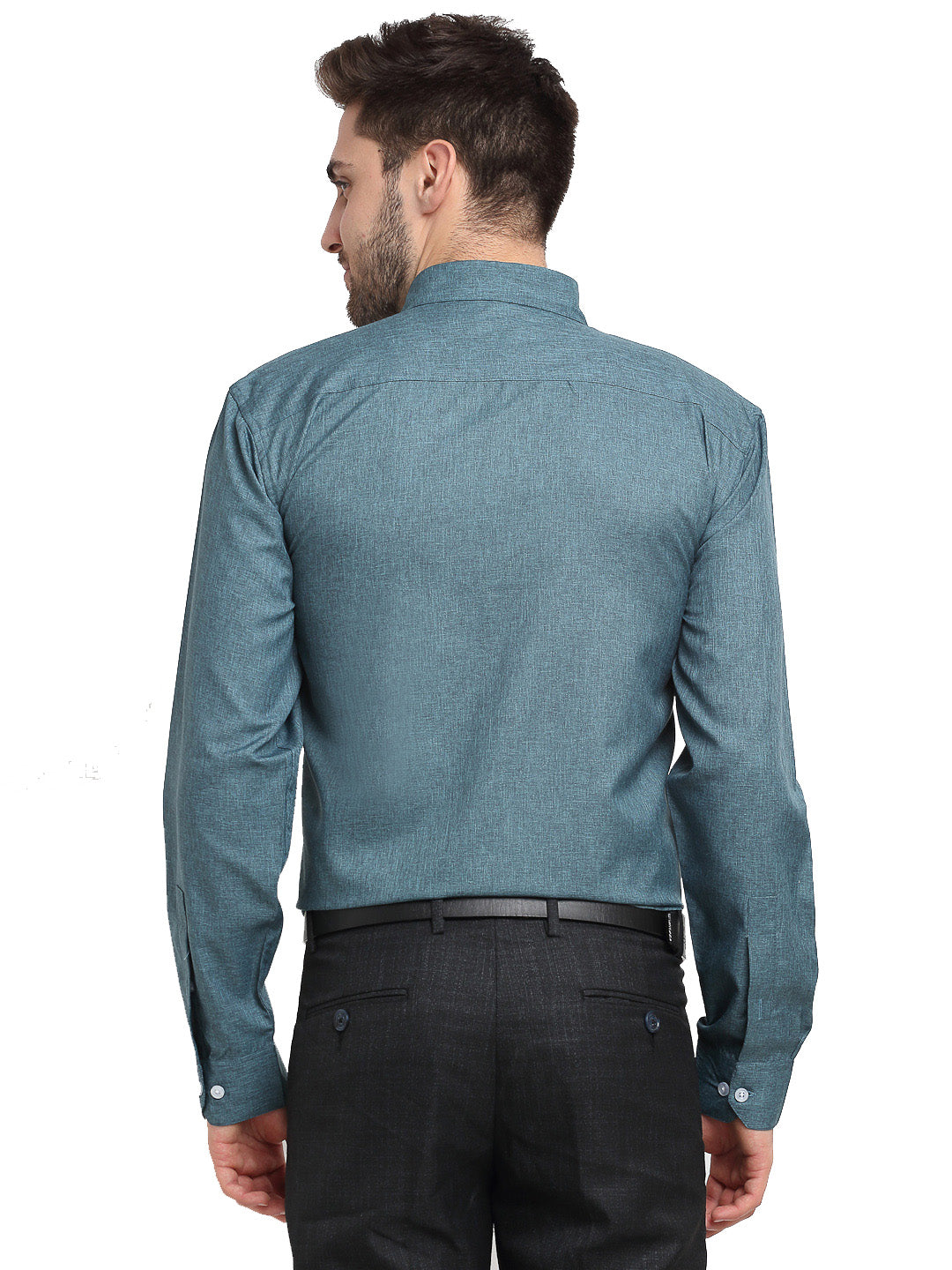 Indian Needle Grey Melange Men's Button Down Collar Cotton Formal Shirt