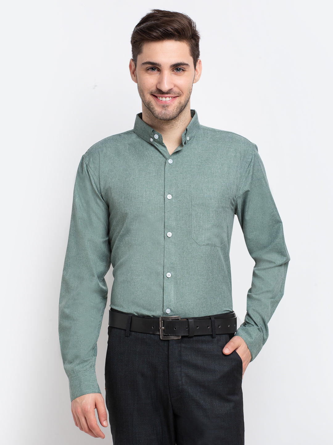 Indian Needle Green Men's Button Down Collar Cotton Formal Shirt