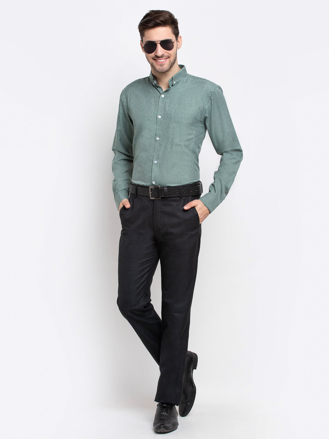 Indian Needle Green Men's Button Down Collar Cotton Formal Shirt