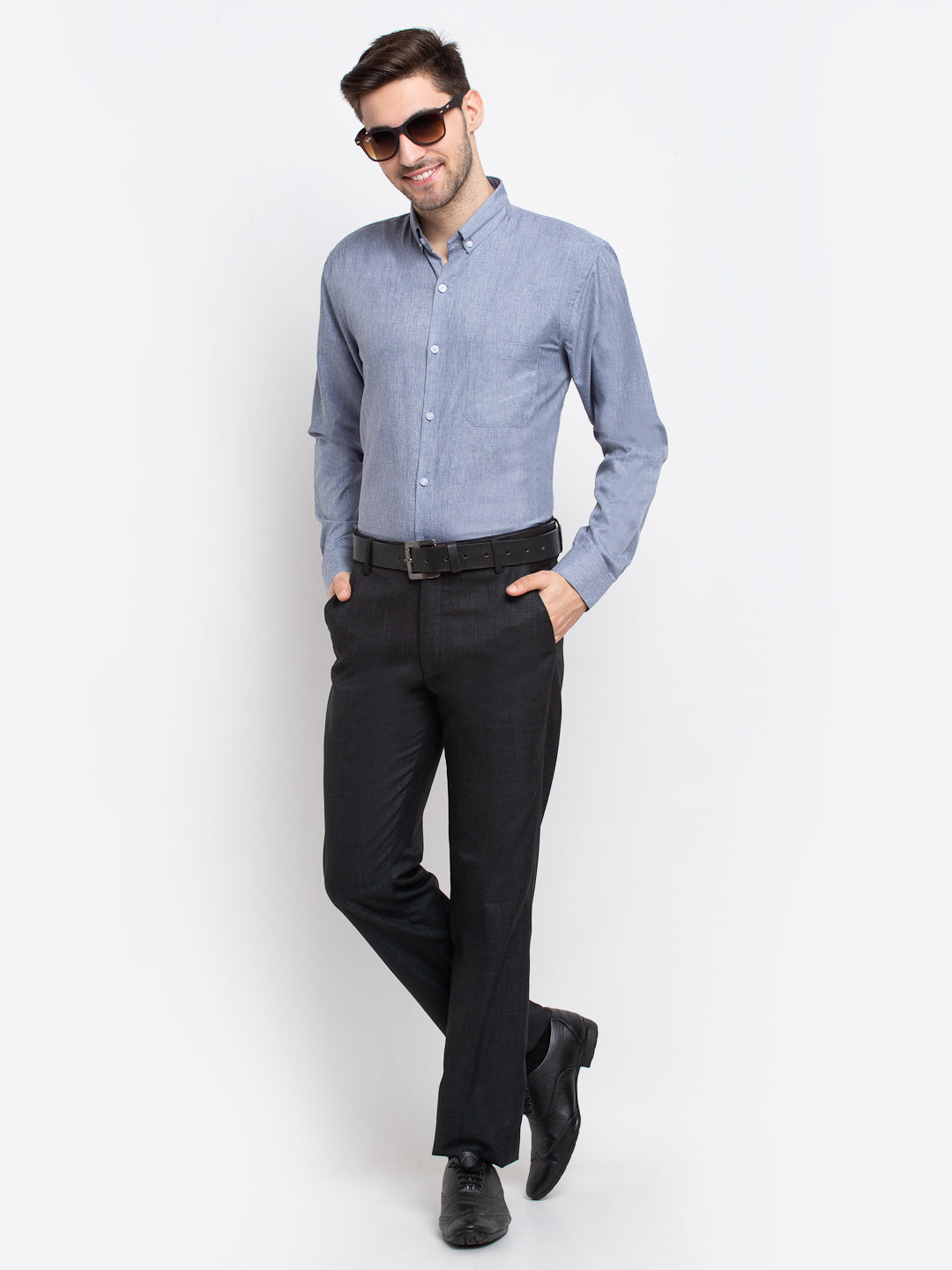 Indian Needle Grey Men's Button Down Collar Cotton Formal Shirt