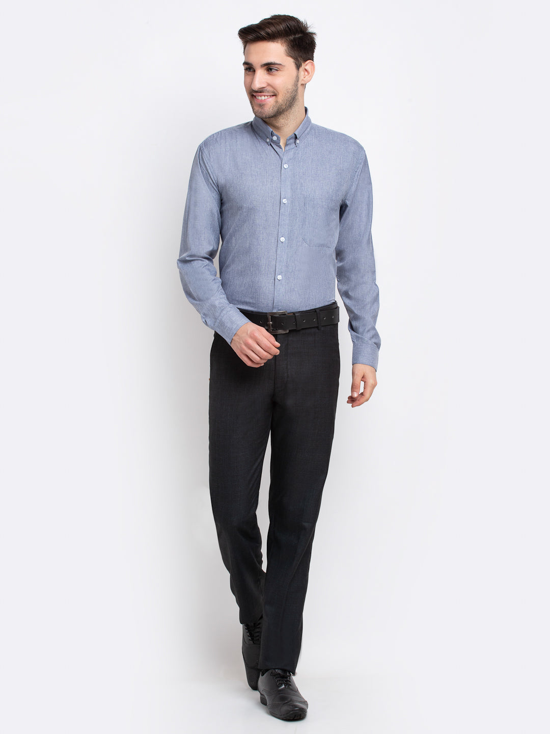 Indian Needle Grey Men's Button Down Collar Cotton Formal Shirt
