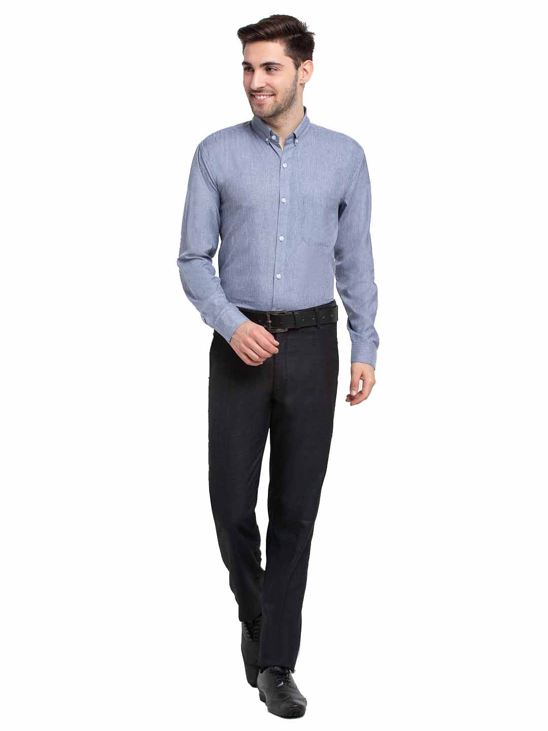 Indian Needle Grey Men's Button Down Collar Cotton Formal Shirt