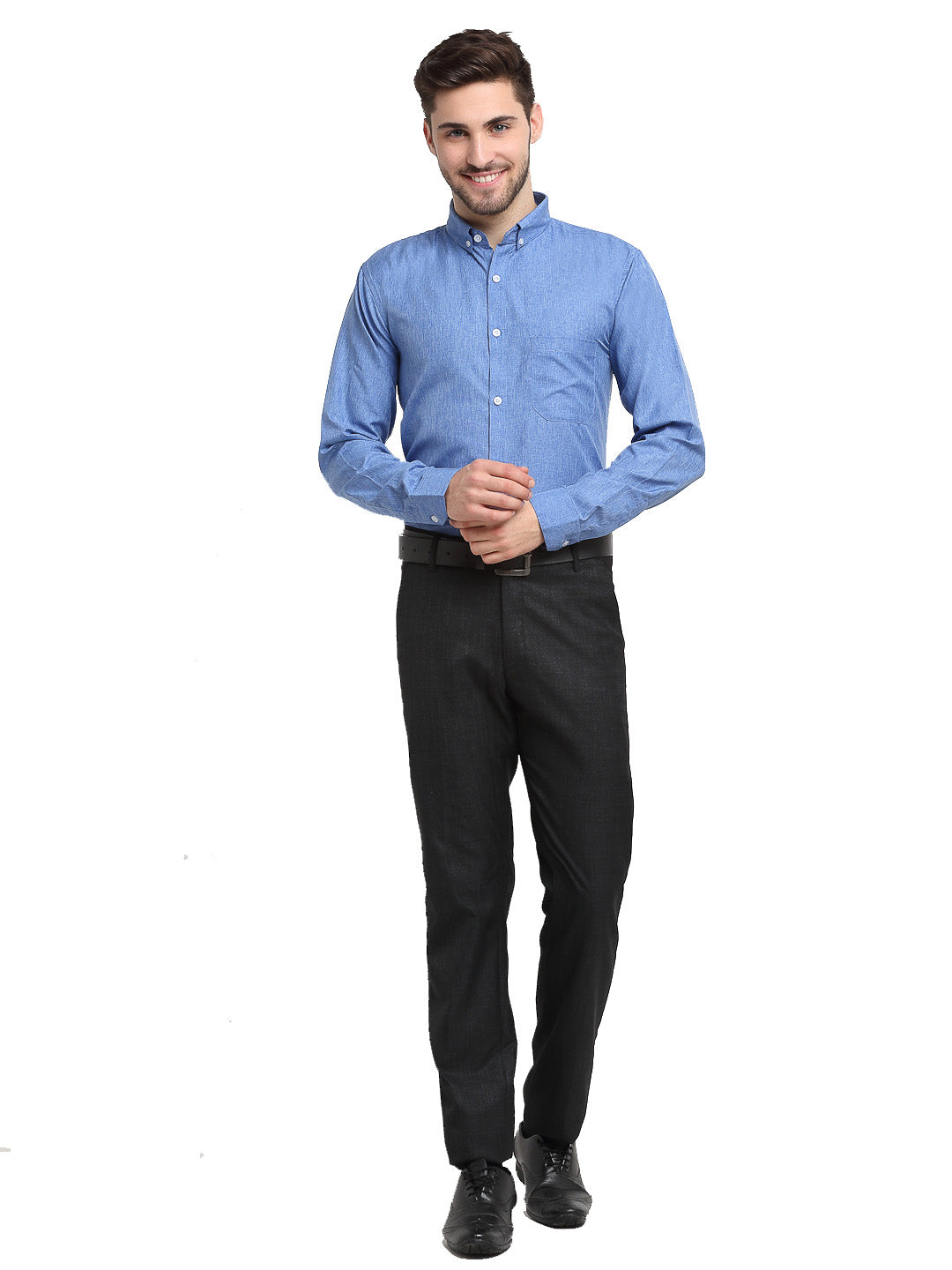 Indian Needle Blue Men's Button Down Collar Cotton Formal Shirt