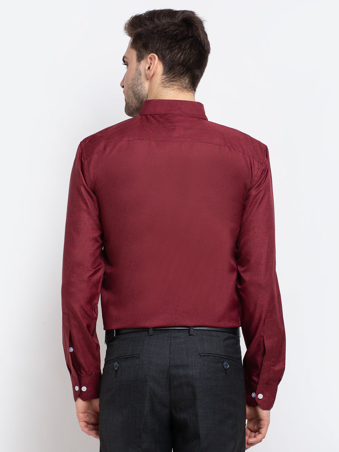Indian Needle Maroon Men's Button Down Collar Cotton Formal Shirt