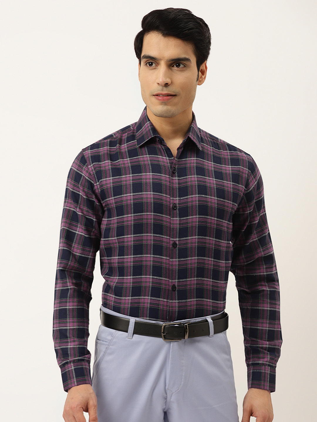 Indian Needle Pink Men's Formal Cotton Checked Shirt