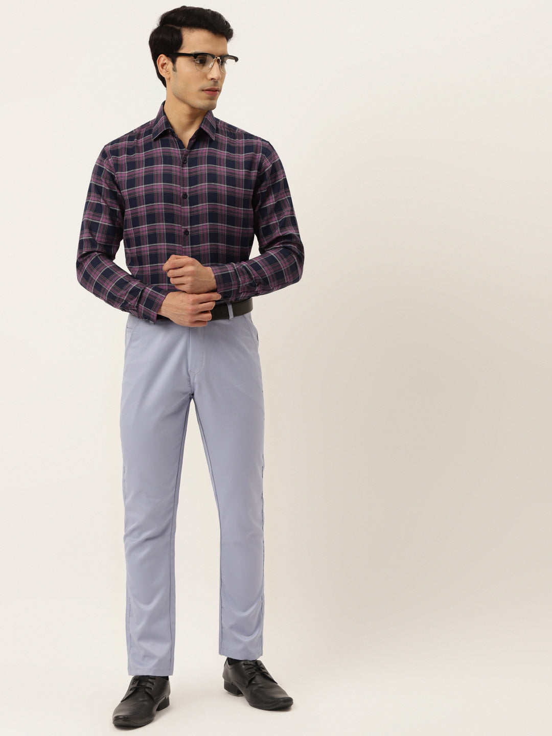 Indian Needle Pink Men's Formal Cotton Checked Shirt