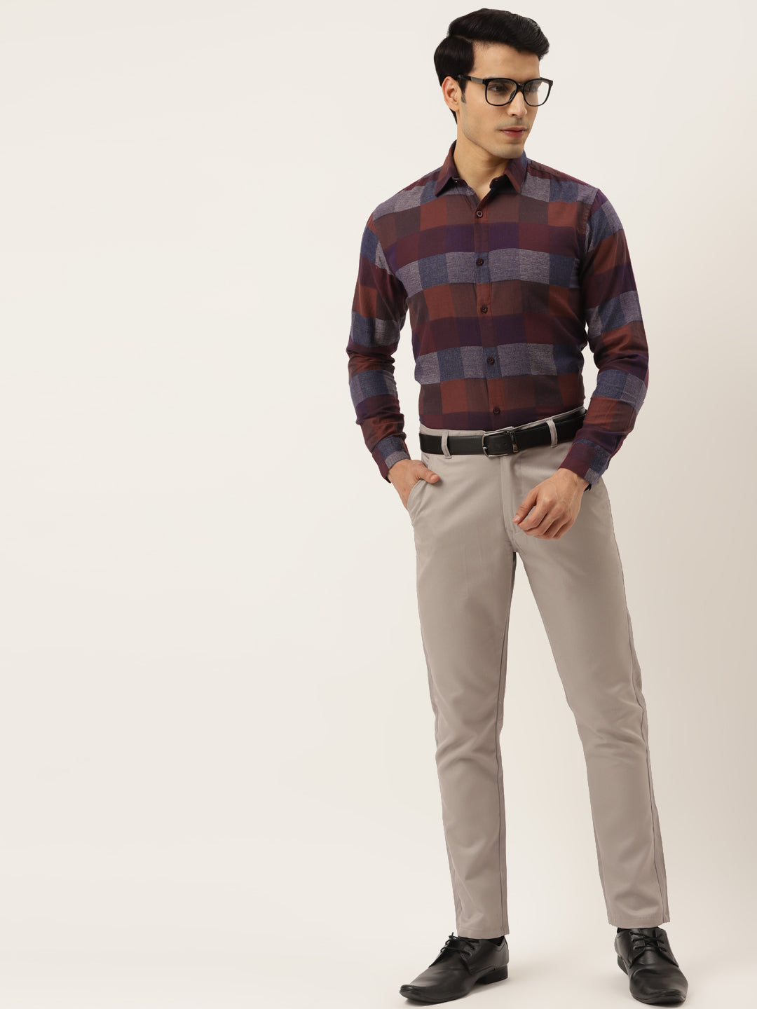 Indian Needle Brown Men's Formal Cotton Checked Shirt