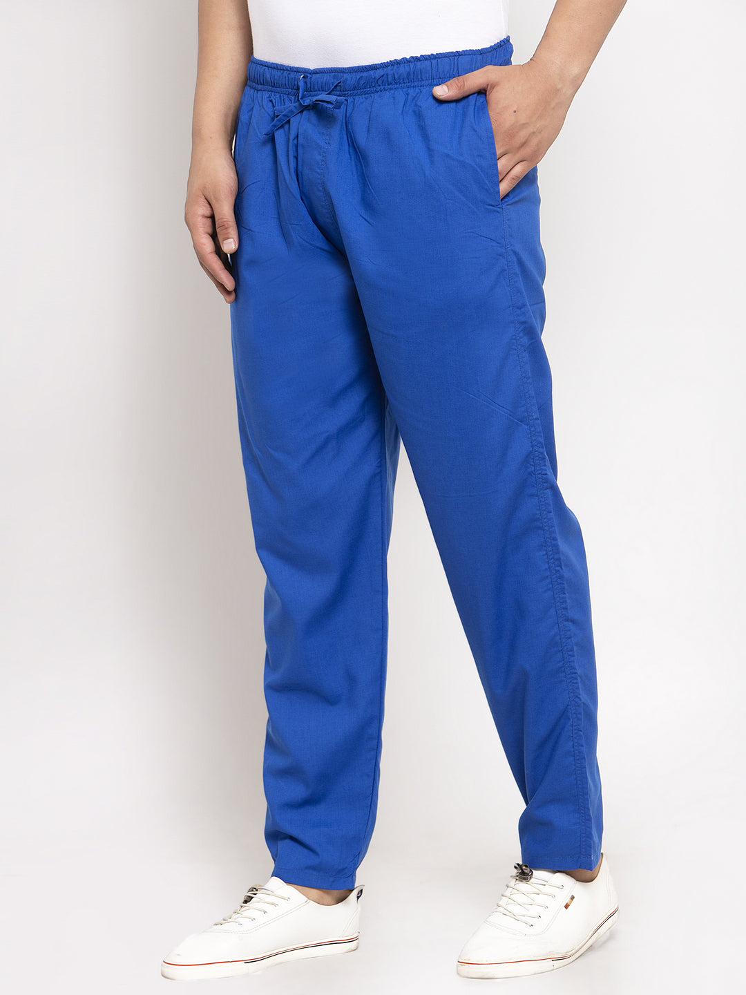 Indian Needle Men's Blue Solid Cotton Track Pants