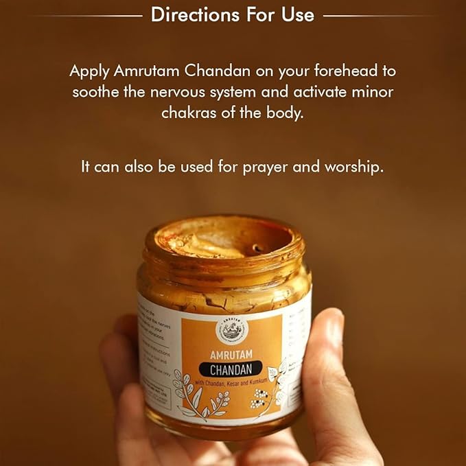 AMRUTAM 100% Herbal Pure Original Chandan, Sandalwood, Idol Pooja, Tilak, Hawan, Yoga & Meditation, Long Lasting Fragrance, Cooling, Chandan Paste/Tilak, Kesar, Kapoor & Jatamansi