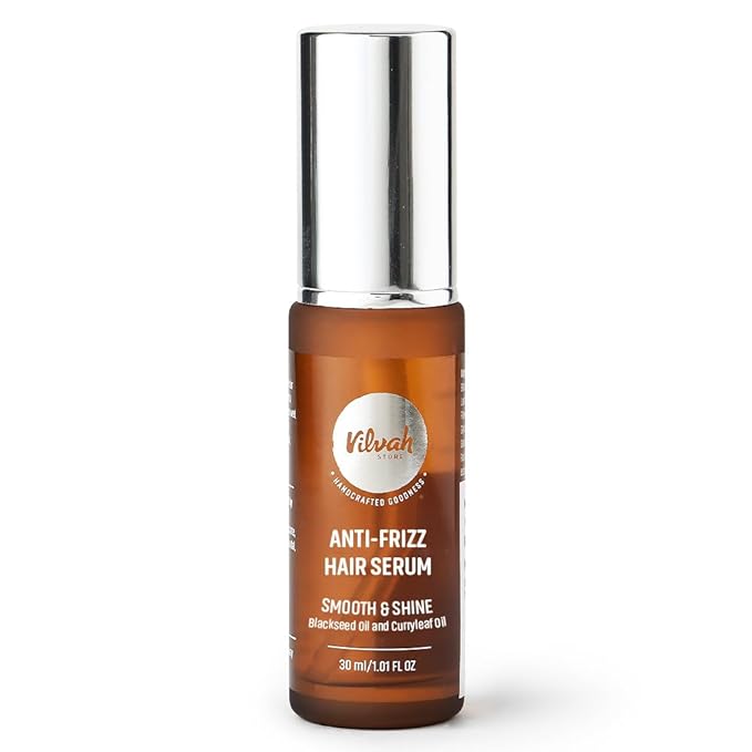 Vilvah Anti-Frizz Hair Serum bottle on a white background