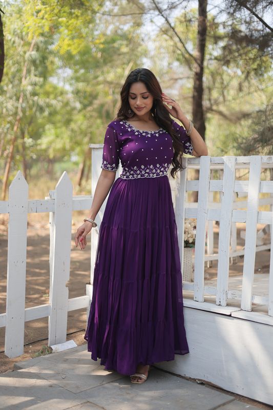 Aastha Purple Faux Blooming with Gown Embroidery Beads embroidery-work
