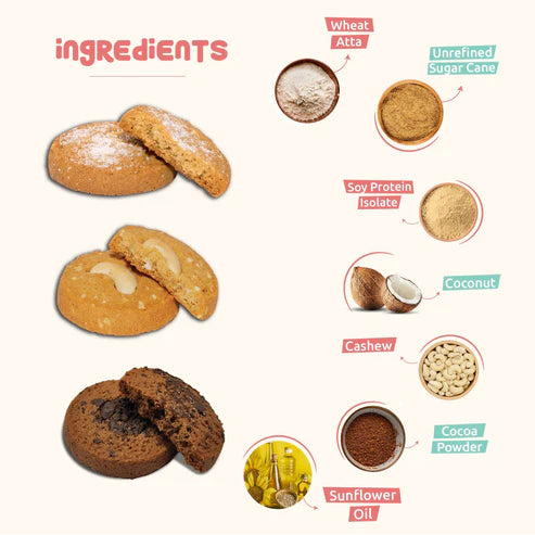 Gladful Assorted Protein Cookies Made with Wholewheat Atta & Butter