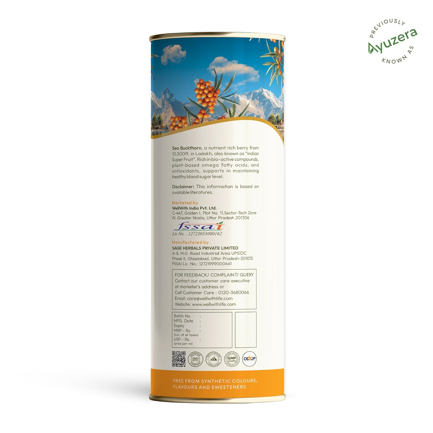 Ayuzera (Wellwith) Himalayan Sea Buckthorn Pulp Concentrate Juice 300ml