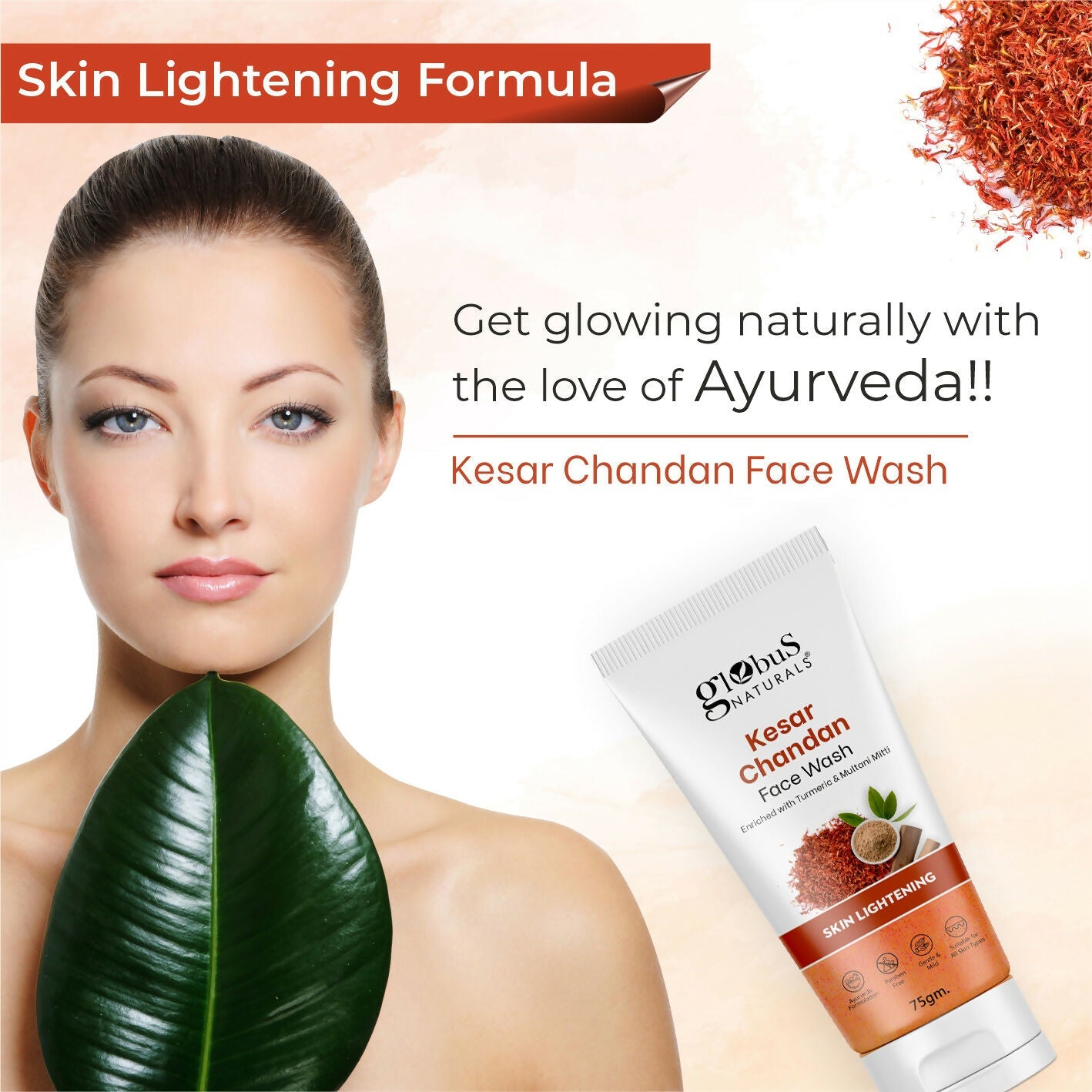 Globus Naturals Kesar Chandan Skin Lightening & Tan Removal Face wash, Suitable For All Skin Types