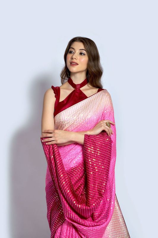 Aastha Multi Vichitra silk Heavy Satin Banglori work Wine color